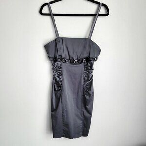 Gray Satin Cotton Blend Bodycon Ruched Waist Sleeveless Mini Dress